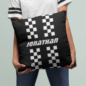 フルカラーカスタムの名前を二重市松模様にストライプ文字 クッション