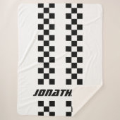 フルカラーカスタムの名前を二重市松模様にストライプ文字 シェルパブランケット (正面)