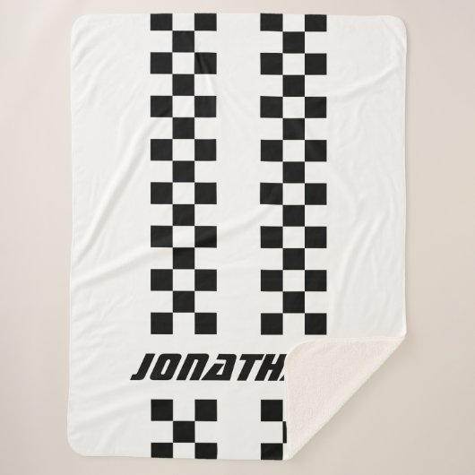 フルカラーカスタムの名前を二重市松模様にストライプ文字 シェルパブランケット (正面)