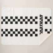 フルカラーカスタムの名前を二重市松模様にストライプ文字 シェルパブランケット (正面(横))