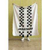 フルカラーカスタムの名前を二重市松模様にストライプ文字 シェルパブランケット