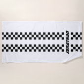 フルカラーカスタムの名前を二重市松模様にストライプ文字 ビーチタオル (正面)