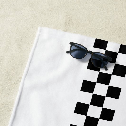 フルカラーカスタムの名前を二重市松模様にストライプ文字 ビーチタオル (インサイチュ)