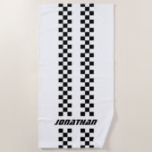 フルカラーカスタムの名前を二重市松模様にストライプ文字 ビーチタオル (正面)