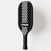 フルカラーカスタムの名前を二重市松模様にストライプ文字 ピックルボールラケット (左)