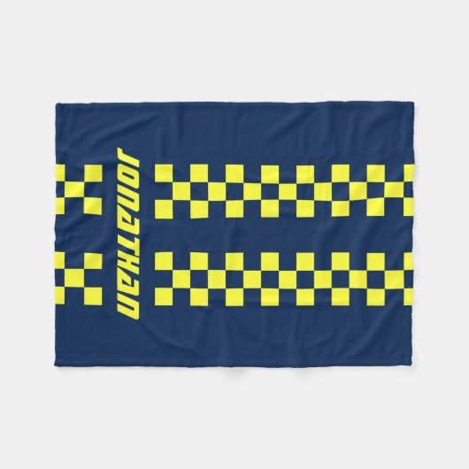 フルカラーカスタムの名前を二重市松模様にストライプ文字 フリースブランケット (正面(横))