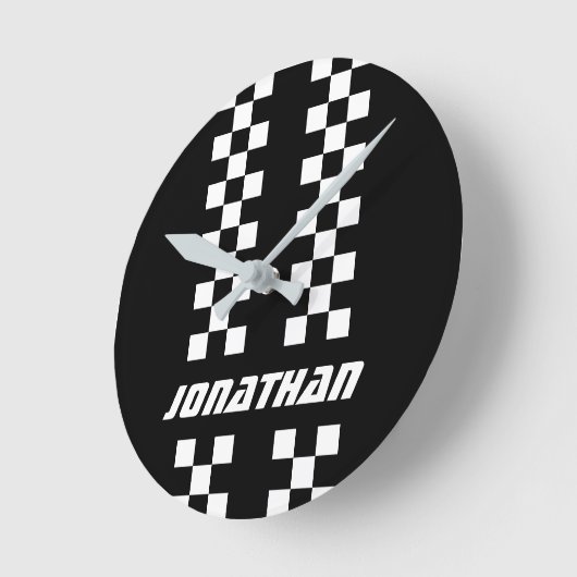 フルカラーカスタムの名前を二重市松模様にストライプ文字 ラウンド壁時計 (傾斜)