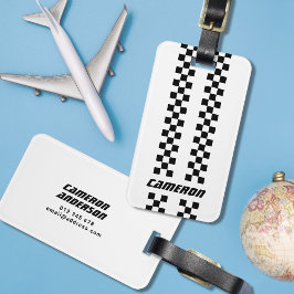 フルカラーカスタムの名前を二重市松模様にストライプ文字 ラゲッジタグ