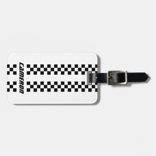 フルカラーカスタムの名前を二重市松模様にストライプ文字 ラゲッジタグ (正面横)