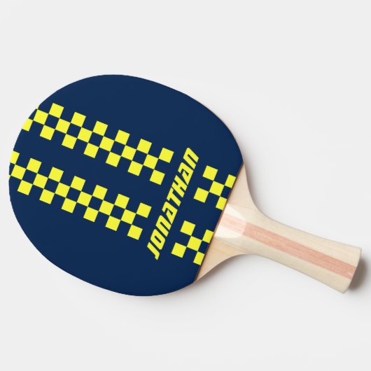 フルカラーカスタムの名前を二重市松模様にストライプ文字 卓球ラケット (横)