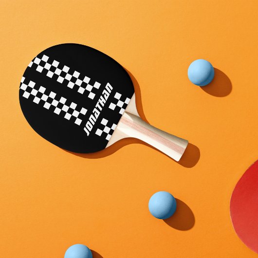 フルカラーカスタムの名前を二重市松模様にストライプ文字 卓球ラケット