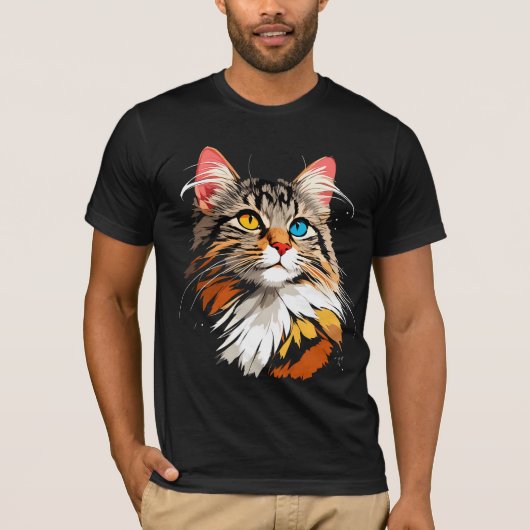 フルカラー 猫の顔 Tシャツ | ビビットなネコ 男女兼用 (正面)
