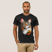 フルカラー 猫の顔 Tシャツ | ビビットなネコ 男女兼用 (正面フル)