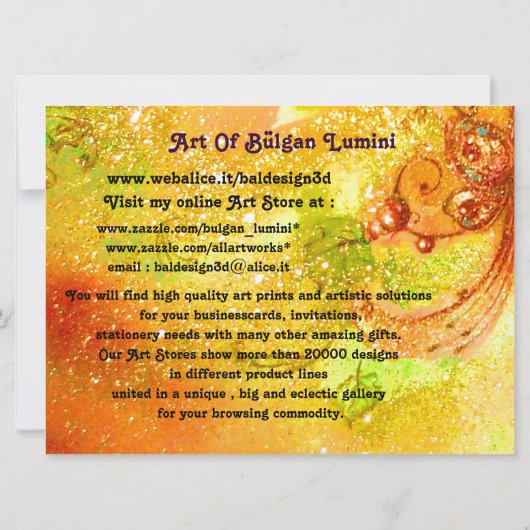 フルティストポートレートヴェネチアンマスカレード金ゴールド黄色 招待状 (裏面)