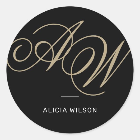 フルネームモダンエレガントイニシャルモノグラム ラウンドシール (正面)