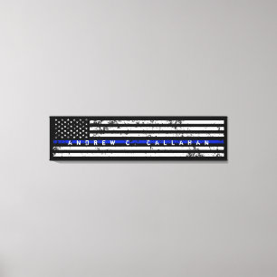 フルネーム余分な長い薄いブルーライン警察旗 キャンバスプリント