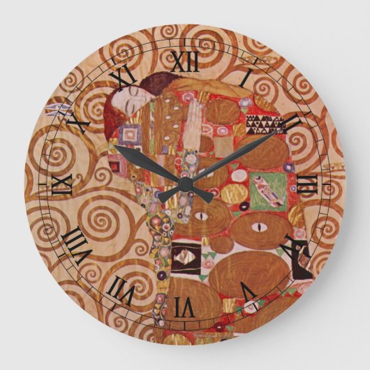 フルフィルメントby Gustavクリムト,ヴィンテージアールヌーボー ラージ壁時計 (正面)