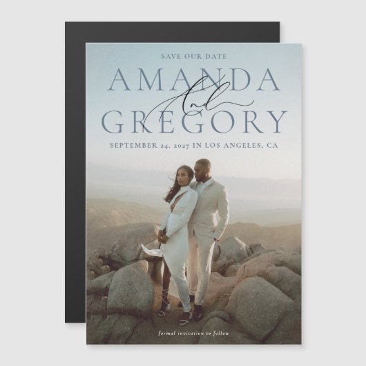 フルフォトをスクリプトエレガントで日付マグネットを保存 マグネット招待状 (正面/裏面)