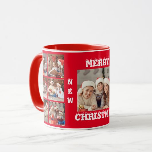 フルフォトコラージメリークリスマスマグカップ赤コラージュ マグカップ (正面左)