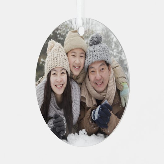 フルフォトシーズンの挨拶レッド両面印刷 メタルオーナメント (正面左)