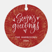 フルフォトシーズンの挨拶レッド両面印刷 メタルオーナメント (裏面)