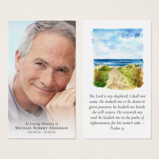 フルフォトビーチメモリアル祈りの言葉カード (正面&裏面)