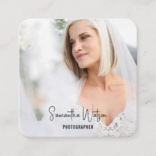 フルフォトピ淡い色のンクフェミニンモダン写真 スクエア名刺 (正面)