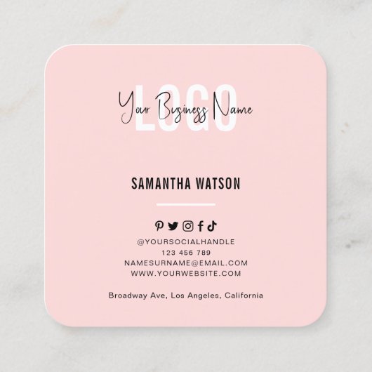 フルフォトピ淡い色のンクフェミニンモダン写真 スクエア名刺 (裏面)
