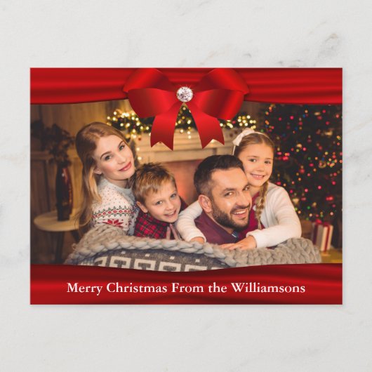 フルフォトポストカードレッドリボンダイヤモンドあなたのテキスト ポストカード (正面)