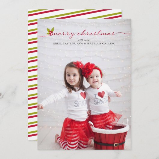 フルフォトメリークリスマスホリーとベリー シーズンカード (正面/裏面)