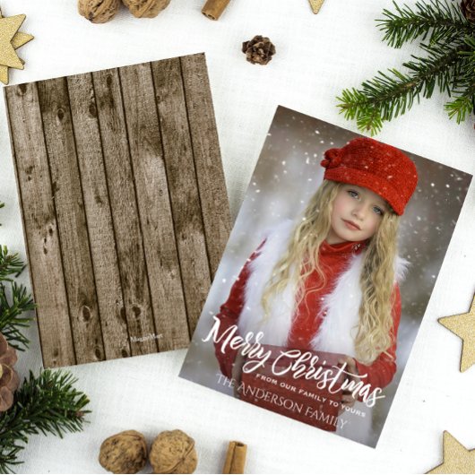 フルフォトメリークリスマス素朴ウッド シーズンカード