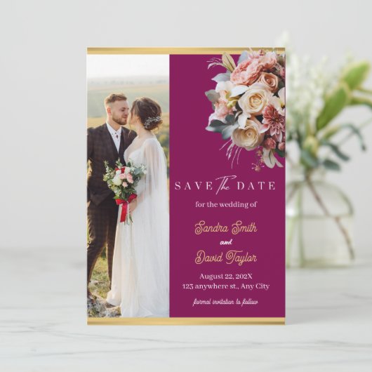 フルフォトモダン両面日付カードの保存 セーブザデート (スタンド正面)