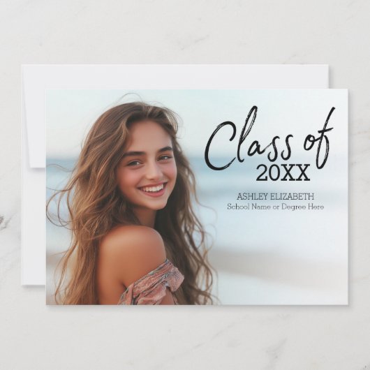 フルフォトモダン卒業写真アナウンスパーティー 招待状 (正面)