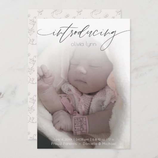 フルフォトモダン生誕発表ピンク 案内状 (正面/裏面)