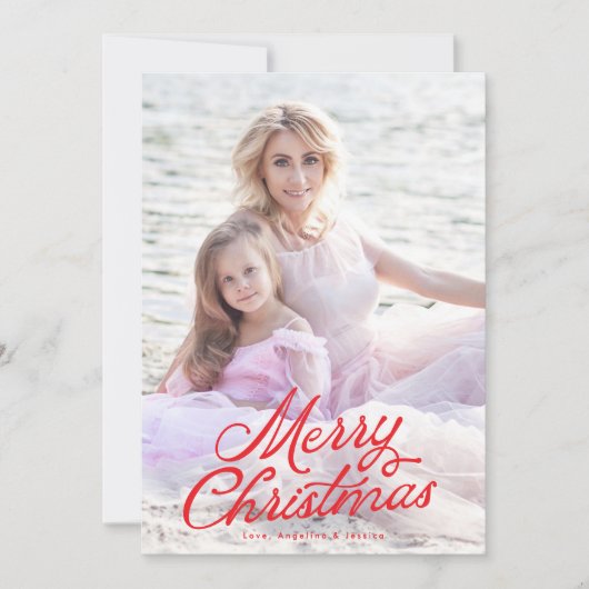 フルフォトレッドレタリングオーバーレイメリークリスマス シーズンカード (正面)
