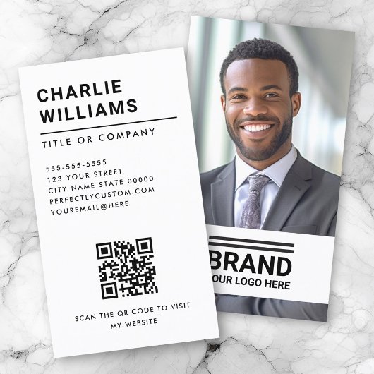 フルフォトロモダンゴのミニマルQRコードホワイト 名刺