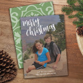 フルフォト手書きメリークリスマスグリーンバック シーズンカード