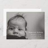 フルフォト白黒タイプライターフォントシンプルベビー 案内状 (正面/裏面)