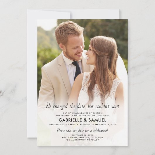 フルフォト結婚のお祝い日付の保存 案内状 (正面)