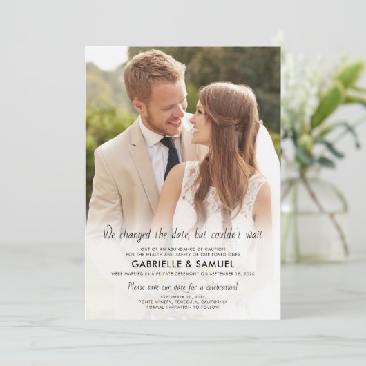 フルフォト結婚のお祝い日付の保存 案内状 (スタンド正面)