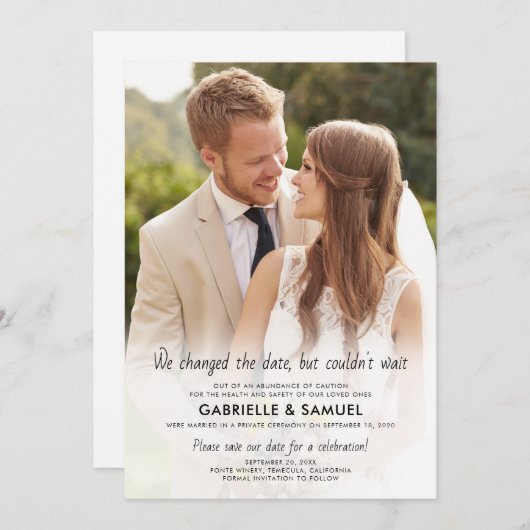 フルフォト結婚のお祝い日付の保存 案内状 (正面/裏面)