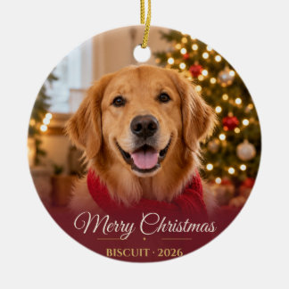 フルフォト ワインレッドのクリスマスペット セラミックオーナメント