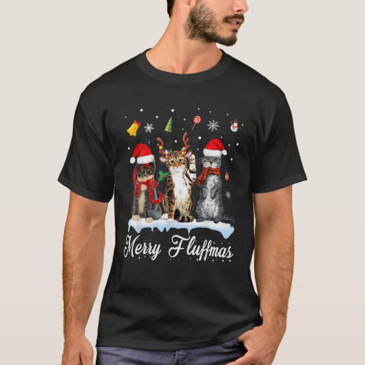 フルフメリーマススリーキャッツクリスマス猫好き Tシャツ (正面)