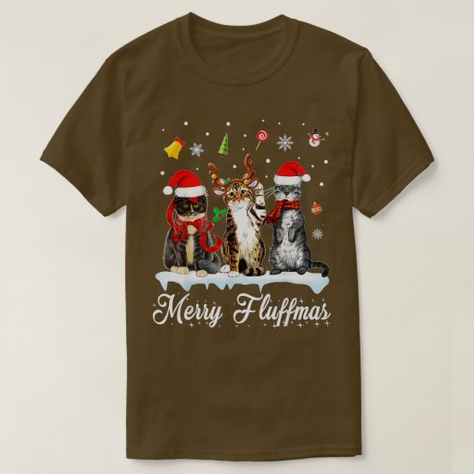 フルフメリーマス3猫クリスマス猫好き Tシャツ (デザイン正面)