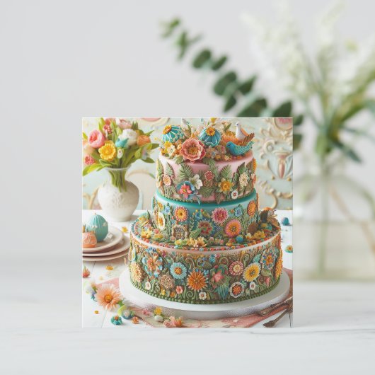 フルフローラをテーマにしたお誕生日ケーキ カード (スタンド正面)