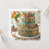 フルフローラをテーマにしたお誕生日ケーキ カード (正面/裏面インサイチュ)