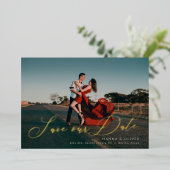 フルブリードは日付をフォイルでスクリプトに保存エレガントする 箔招待状 (立ち正面)