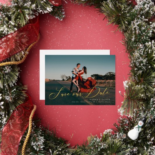 フルブリードは日付をフォイルでスクリプトに保存エレガントする 箔招待状 (インサイチュ)