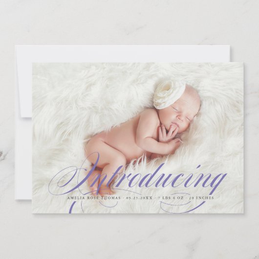 フルブリードエレガントフォト新生児の紹介 案内状 (正面)