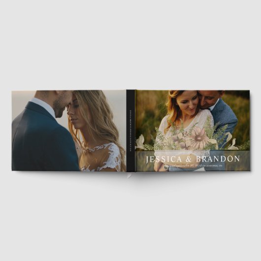 フルブリードフォト結婚のヴィンテージフローラガーランド ゲストブック (全面)